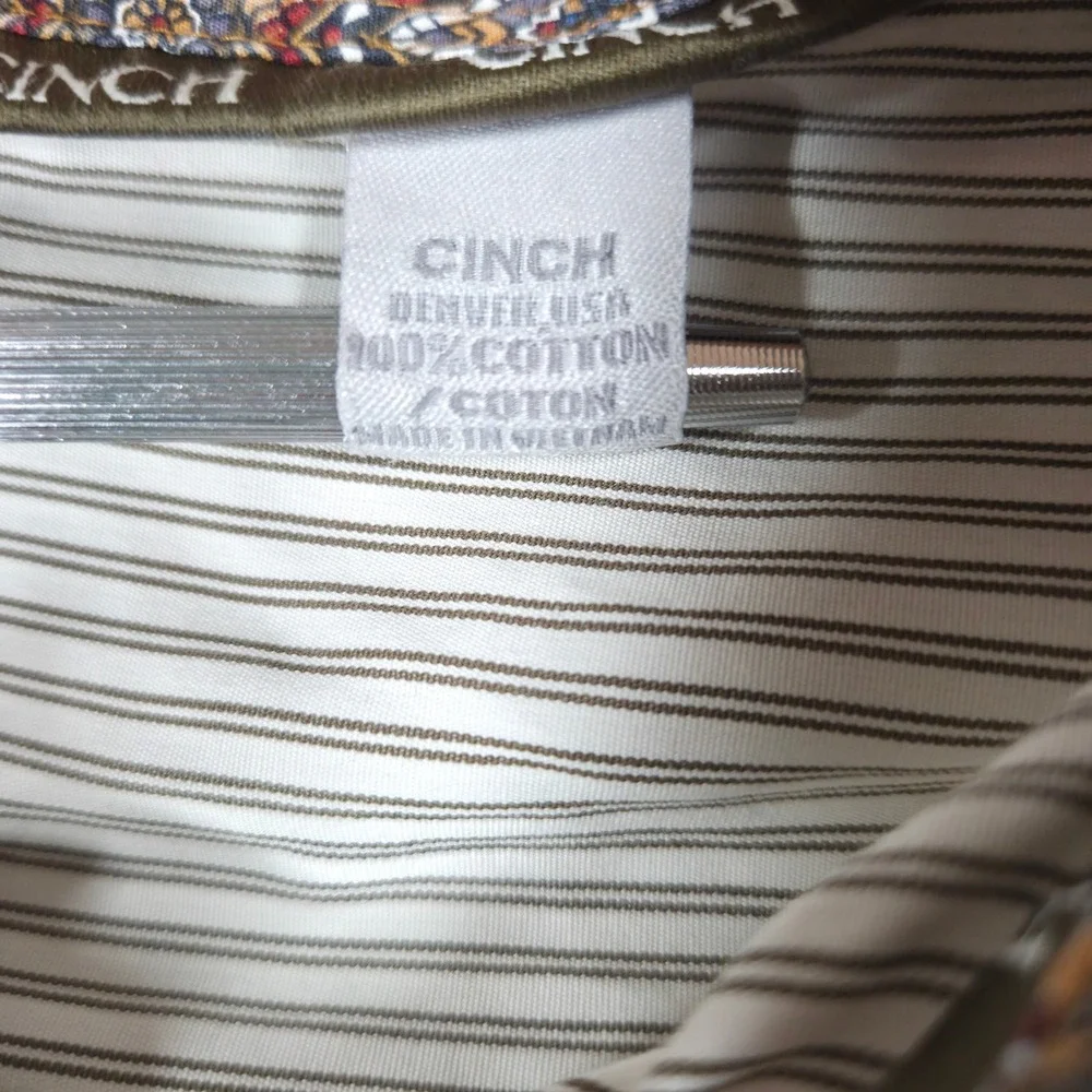Cinch Mens Striped Western Button Down Shirt XL Tan White Paisley MTW1103341